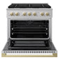 ZLINE Autograph Edition 36 in. 5.2 cu. ft. Marino Dual Fuel Range with 6 Burner Gas Cooktop and Electric Convection Oven in Stainless Steel with Champagne Bronze Accents (MDRZ-36-CB)