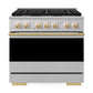 ZLINE Autograph Edition 36 in. 5.2 cu. ft. Marino Dual Fuel Range with 6 Burner Gas Cooktop and Electric Convection Oven in Stainless Steel with Polished Gold Accents (MDRZ-36-G)