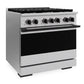 ZLINE Autograph Edition 36 in. 5.2 cu. ft. Marino Dual Fuel Range with 6 Burner Gas Cooktop and Electric Convection Oven in Stainless Steel with Matte Black Accents (MDRZ-36-MB)