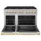 ZLINE Autograph Edition 48 in. 6.7 cu. ft. Marino Double Oven Dual Fuel Range with 8 Burner Gas Cooktop in Stainless Steel and Polished Gold Accents (MDRZ-48-G)