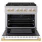 ZLINE Autograph Edition 36 in. 5.2 cu. ft. Marino Dual Fuel Range with 6 Burner Gas Cooktop and Electric Convection Oven in Stainless Steel with White Matte Door and Polished Gold Accents (MDRZ-WM-36-G)