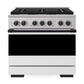 ZLINE Autograph Edition 36 in. 5.2 cu. ft. Marino Dual Fuel Range with 6 Burner Gas Cooktop and Electric Convection Oven in Stainless Steel with White Matte Door and Matte Black Accents (MDRZ-WM-36-MB)