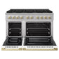 ZLINE Autograph Edition 48 in. 6.7 cu. ft. Marino Double Oven Dual Fuel Range with 8 Burner Gas Cooktop in Stainless Steel with White Matte Doors and Champagne Bronze Accents (MDRZ-WM-48-CB)