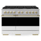 ZLINE Autograph Edition 48 in. 6.7 cu. ft. Marino Double Oven Dual Fuel Range with 8 Burner Gas Cooktop in Stainless Steel with White Matte Doors and Champagne Bronze Accents (MDRZ-WM-48-CB)