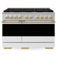 ZLINE Autograph Edition 48 in. 6.7 cu. ft. Marino Double Oven Dual Fuel Range with 8 Burner Gas Cooktop in Stainless Steel with White Matte Door and Polished Gold Accents (MDRZ-WM-48-G)