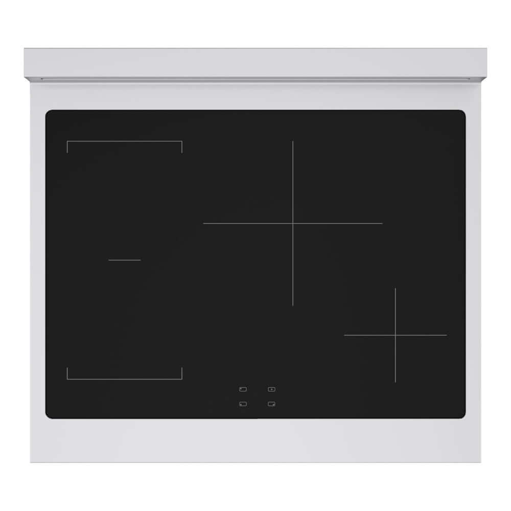 ZLINE Autograph Edition 30 in. 4.2 cu. ft. Marino Induction Range with 4 Element Cooktop and Electric Convection Oven in Stainless Steel with White Matte Door and Polished Gold Accents (MINRZ-WM-30-G) top-down, above cooking surface.
