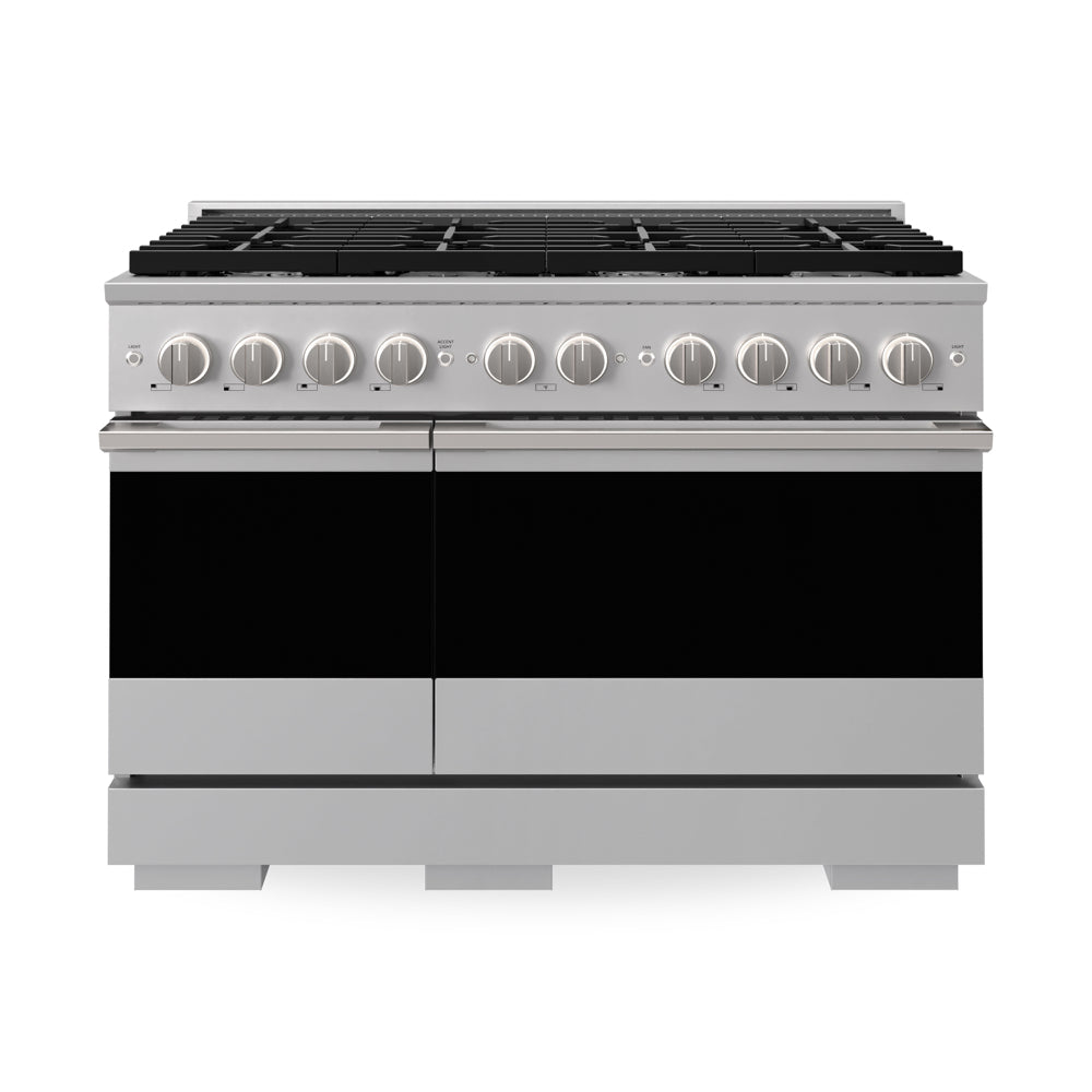 ZLINE 48 in. 6.7 cu. ft. Marino Double Oven Dual Fuel Range in Stainless Steel with 8 Brass Burners (MDR-BR-48) main image.