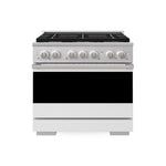 ZLINE 36 in. 5.2 cu. ft. Marino Dual Fuel Range with 6 Burner Gas Cooktop and Electric Convection Oven in Stainless Steel with White Matte Door (MDR-WM-36) main image.