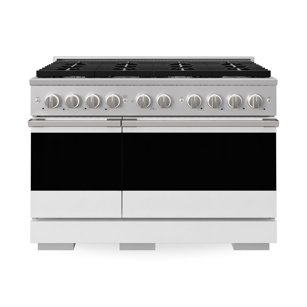 ZLINE 48 in. 6.7 cu. ft. Marino Double Oven Dual Fuel Range with 8 Burner Gas Cooktop in Stainless Steel with White Matte Doors (MDR-WM-48) main image.