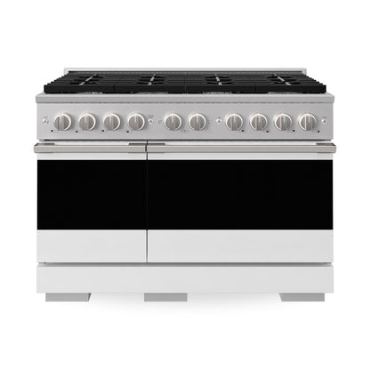 ZLINE 48 in. 6.7 cu. ft. Marino Double Oven Dual Fuel Range with 8 Burner Gas Cooktop in Stainless Steel with White Matte Doors (MDR-WM-48) main image.