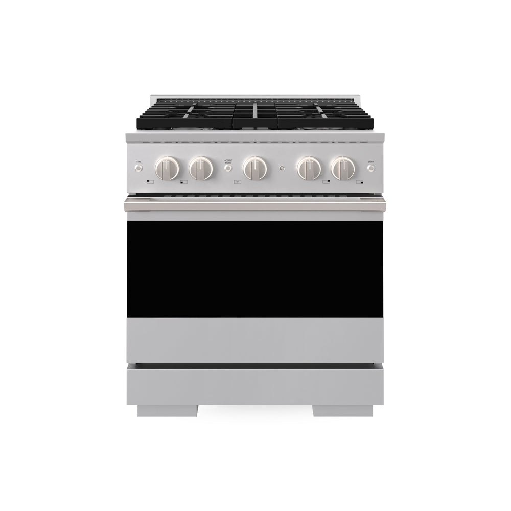 ZLINE 30 in. 4.2 cu. ft. Marino Dual Fuel Range with 4 Burner Gas Cooktop and Electric Convection Oven in Stainless Steel (MDR30) main image.