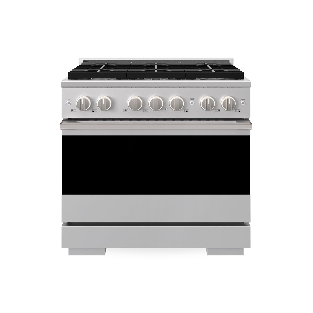 ZLINE 36 in. 5.2 cu. ft. Marino Dual Fuel Range with 6 Burner Gas Cooktop and Electric Convection Oven in Stainless Steel (MDR36) main image.