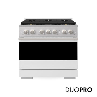 ZLINE 36 in. 5.2 cu. ft. Marino Dual Fuel Range with 6 Burner DuoPro™ Cooktop and Electric Convection Oven with White Matte Door (PMDR-WM-36)