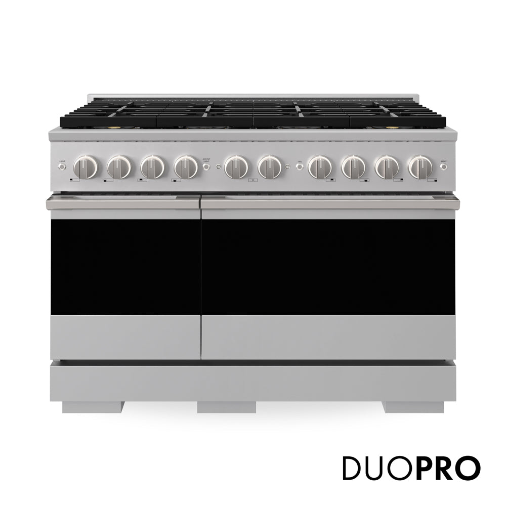 ZLINE 48 in. 6.7 cu. ft. Marino Dual Fuel Range with 8 Burner DuoPro™ Cooktop and Dual Ovens in Stainless Steel (PMDR48) main image.