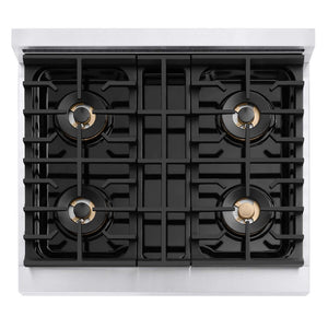 ZLINE Autograph Edition 30 in. 4.2 cu. ft. Marino Dual Fuel Range with 4 Burner DuoPro™ Cooktop and Electric Convection Oven in Stainless Steel with Champagne Bronze Accents (PMDRZ-30-CB)