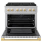 ZLINE Autograph Edition 36 in. 5.2 cu. ft. Marino Dual Fuel Range with 6 Burner DuoPro™ Cooktop and Electric Convection Oven in Stainless Steel and Polished Gold Accents (PMDRZ-36-G)