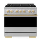 ZLINE Autograph Edition 36 in. 5.2 cu. ft. Marino Dual Fuel Range with 6 Burner DuoPro™ Cooktop and Electric Convection Oven in Stainless Steel and Polished Gold Accents (PMDRZ-36-G)