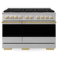 ZLINE Autograph Edition 48 in. 6.7 cu. ft. Marino Dual Fuel Range with 8 Burner DuoPro™ Cooktop and Dual Ovens in Stainless Steel and Polished Gold Accents (PMDRZ-48-G)