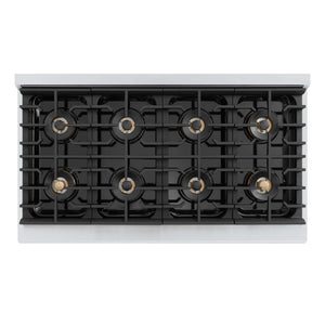 ZLINE Autograph Edition 48 in. 6.7 cu. ft. Marino Dual Fuel Range with 8 Burner DuoPro™ Cooktop and Dual Ovens in Stainless Steel and Matte Black Accents (PMDRZ-48-MB) top-down, above cooking surface.
