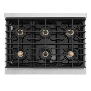 ZLINE Autograph Edition 36 in. 5.2 cu. ft. Marino Dual Fuel Range with 6 Burner DuoPro™ Cooktop and Electric Convection Oven with White Matte Door and Champagne Bronze Accents (PMDRZ-WM-36-CB)