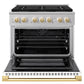 ZLINE Autograph Edition 36 in. 5.2 cu. ft. Marino Dual Fuel Range with 6 Burner DuoPro™ Cooktop and Electric Convection Oven with White Matte Door and Polished Gold Accents (PMDRZ-WM-36-G)