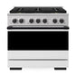 ZLINE Autograph Edition 36 in. 5.2 cu. ft. Marino Dual Fuel Range with 6 Burner DuoPro™ Cooktop and Electric Convection Oven with White Matte Door and Matte Black Accents (PMDRZ-WM-36-MB)