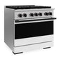 ZLINE Autograph Edition 36 in. 5.2 cu. ft. Marino Dual Fuel Range with 6 Burner DuoPro™ Cooktop and Electric Convection Oven with White Matte Door and Matte Black Accents (PMDRZ-WM-36-MB)