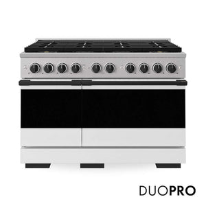 ZLINE Autograph Edition 48 in. 6.7 cu. ft. Marino Dual Fuel Range with 8 Burner DuoPro™ Cooktop and Dual Ovens with White Matte Doors and Matte Black Accents (PMDRZ-WM-48-MB)