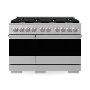 ZLINE 48 in. 6.7 cu. ft. Marino Double Oven Gas Range with 8 Burner Cooktop in Stainless Steel (MGR48) main image.