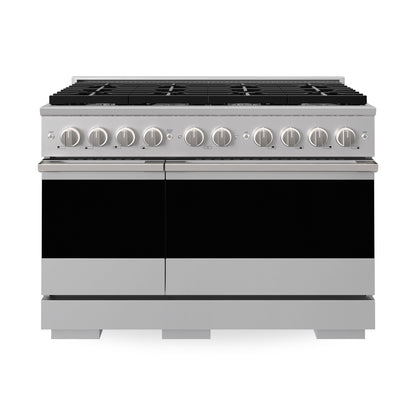 ZLINE 48 in. 6.7 cu. ft. Marino Double Oven Gas Range with 8 Burner Cooktop in Stainless Steel (MGR48) main image.