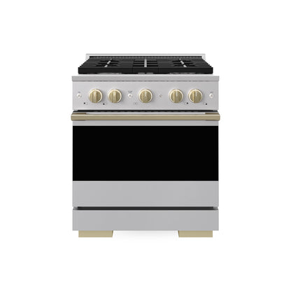 ZLINE Autograph Edition 30 in. 4.2 cu. ft. Marino Gas Range with 4 Burner Cooktop and Convection Gas Oven in Stainless Steel and Champagne Bronze Accents (MGRZ-30-CB)