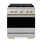 ZLINE Autograph Edition 30 in. 4.2 cu. ft. Marino Gas Range with 4 Burner Cooktop and Convection Gas Oven in Stainless Steel and Champagne Bronze Accents (MGRZ-30-CB)
