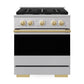ZLINE Autograph Edition 30 in. 4.2 cu. ft. Marino Gas Range with 4 Burner Cooktop and Convection Gas Oven in Stainless Steel and Polished Gold Accents (MGRZ-30-G)