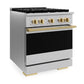 ZLINE Autograph Edition 30 in. 4.2 cu. ft. Marino Gas Range with 4 Burner Cooktop and Convection Gas Oven in Stainless Steel and Polished Gold Accents (MGRZ-30-G)