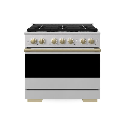 ZLINE Autograph Edition 36 in. 5.2 cu. ft. Marino Gas Range with 6 Burner Cooktop and Convection Gas Oven in Stainless Steel and Champagne Bronze Accents (MGRZ-36-CB)