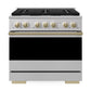 ZLINE Autograph Edition 36 in. 5.2 cu. ft. Marino Gas Range with 6 Burner Cooktop and Convection Gas Oven in Stainless Steel and Champagne Bronze Accents (MGRZ-36-CB)