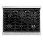 ZLINE Autograph Edition 36 in. 5.2 cu. ft. Marino Gas Range with 6 Burner Cooktop and Convection Gas Oven in Stainless Steel and Polished Gold Accents (MGRZ-36-G)