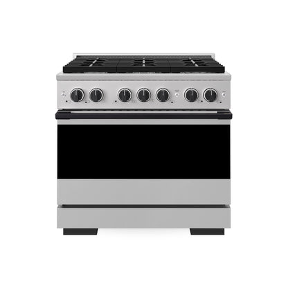 ZLINE Autograph Edition 36 in. 5.2 cu. ft. Marino Gas Range with 6 Burner Cooktop and Convection Gas Oven in Stainless Steel and Matte Black Accents (MGRZ-36-MB)