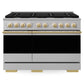 ZLINE Autograph Edition 48 in. 6.7 cu. ft. Marino Double Oven Gas Range with 8 Burner Cooktop in Stainless Steel and Polished Gold Accents (MGRZ-48-G)