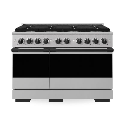ZLINE Autograph Edition 48 in. 6.7 cu. ft. Marino Double Oven Gas Range with 8 Burner Cooktop in Stainless Steel and Matte Black Accents (MGRZ-48-MB)
