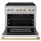 ZLINE Autograph Edition 36 in. 5.2 cu. ft. Marino Gas Range with 6 Burner Cooktop and Convection Gas Oven in Stainless Steel with White Matte Door and Champagne Bronze Accents (MGRZ-WM-36-CB)