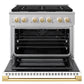 ZLINE Autograph Edition 36 in. 5.2 cu. ft. Marino Gas Range with 6 Burner Cooktop and Convection Gas Oven in Stainless Steel with White Matte Door and Polished Gold Accents (MGRZ-WM-36-G)