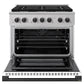 ZLINE Autograph Edition 36 in. 5.2 cu. ft. Marino Gas Range with 6 Burner Cooktop and Convection Gas Oven in Stainless Steel with White Matte Door and Matte Black Accents (MGRZ-WM-36-MB)