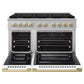 ZLINE Autograph Edition 48 in. 6.7 cu. ft. Marino Double Oven Gas Range with 8 Burner Cooktop in Stainless Steel with White Matte Doors and Champagne Bronze Accents (MGRZ-WM-48-CB)