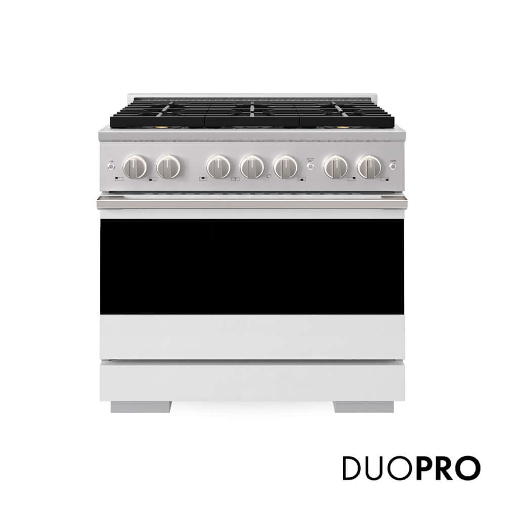 ZLINE 36 in. 5.2 cu. ft. Marino Gas Range with 6 Burner DuoPro™ Cooktop and Convection Gas Oven with White Matte Door (PMGR-WM-36) main image.