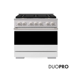 ZLINE 36 in. 5.2 cu. ft. Marino Gas Range with 6 Burner DuoPro™ Cooktop and Convection Gas Oven with White Matte Door (PMGR-WM-36) main image.