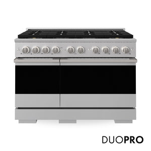 ZLINE 48 in. 6.7 cu. ft. Marino Gas Range with 8 Burner DuoPro™ Cooktop and Dual Ovens in Stainless Steel (PMGR48) main image.