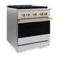ZLINE Autograph Edition 30 in. 4.2 cu. ft. Marino Gas Range with 4 Burner DuoPro™ Cooktop and Convection Gas Oven in Stainless Steel with Polished Gold Accents (PMGRZ-30-G)