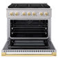 ZLINE Autograph Edition 36 in. 5.2 cu. ft. Marino Gas Range with 6 Burner DuoPro™ Cooktop and Convection Gas Oven in Stainless Steel and Polished Gold Accents (PMGRZ-36-G)