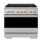 ZLINE Autograph Edition 36 in. 5.2 cu. ft. Marino Gas Range with 6 Burner DuoPro™ Cooktop and Convection Gas Oven in Stainless Steel and Polished Gold Accents (PMGRZ-36-G)